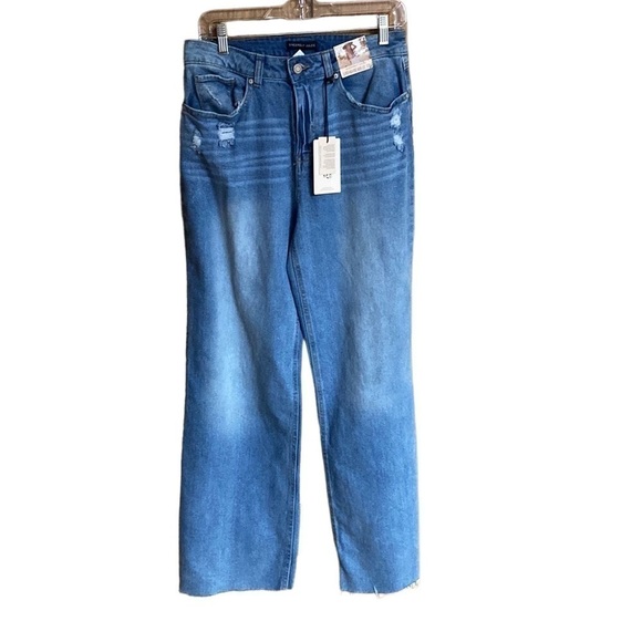 𝅺sincerely Jules wide leg super high rise distressed jeans with unfinished hem - Picture 1 of 10